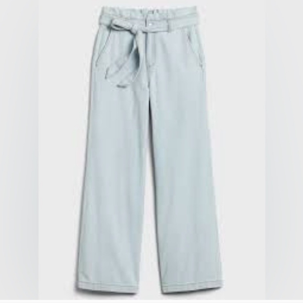 BANANA REPUBLIC Wide Leg Paper Bag Soft Denim Jeans Light Blue Tie Waist Sz 25/0